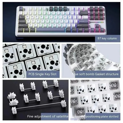 F87 Pro Mechanical Keyboard 2.4G/Usb/Bluetooth Tri Mode Wireless 87 Key Rgb Pbt Gasket 5 Layer Silencing Full Key No Impact