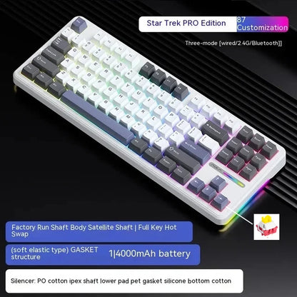 F87 Pro Mechanical Keyboard 2.4G/Usb/Bluetooth Tri Mode Wireless 87 Key Rgb Pbt Gasket 5 Layer Silencing Full Key No Impact