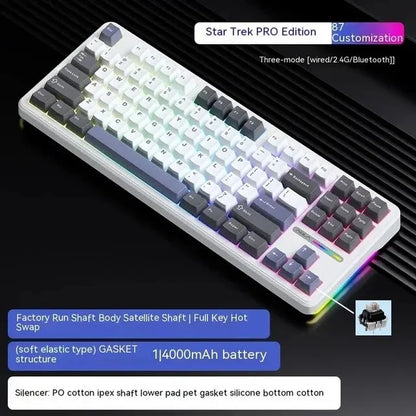 F87 Pro Mechanical Keyboard 2.4G/Usb/Bluetooth Tri Mode Wireless 87 Key Rgb Pbt Gasket 5 Layer Silencing Full Key No Impact