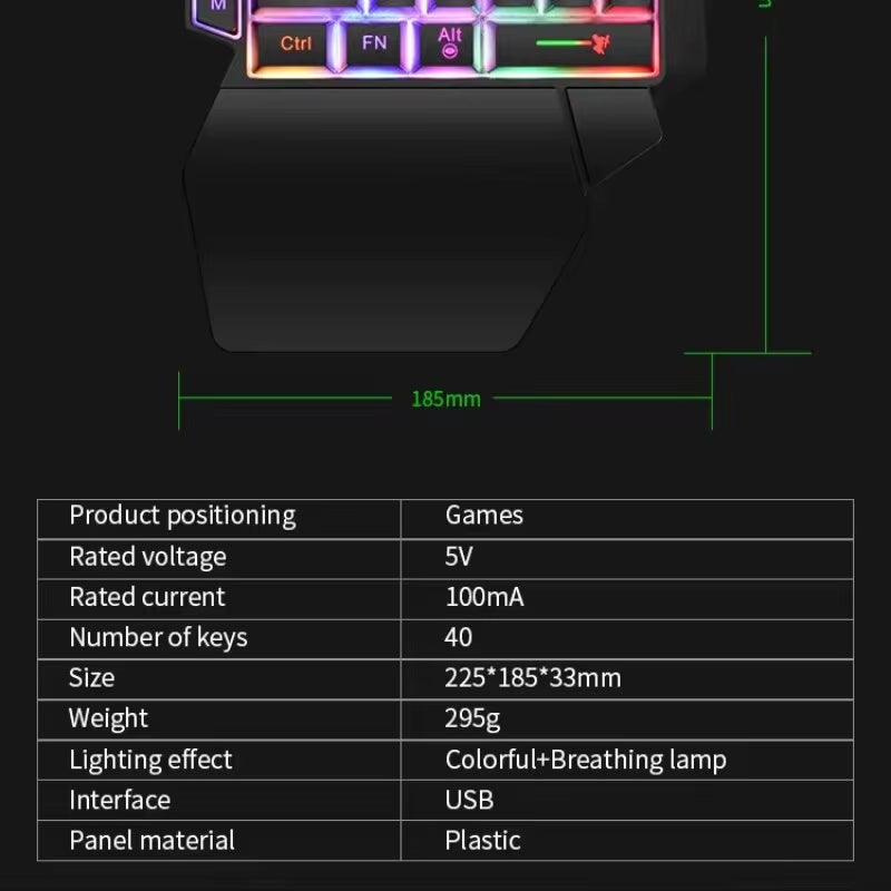 Gaming Keyboard Single Hand Mini Usb Ultra-Slim Wired 35Keys One Handedly Backlight Keyboard for Laptop Desktop PC Smartphone