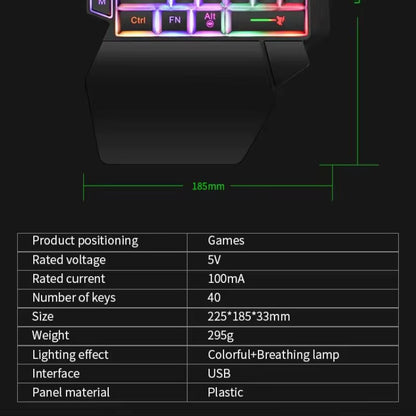 Gaming Keyboard Single Hand Mini Usb Ultra-Slim Wired 35Keys One Handedly Backlight Keyboard for Laptop Desktop PC Smartphone