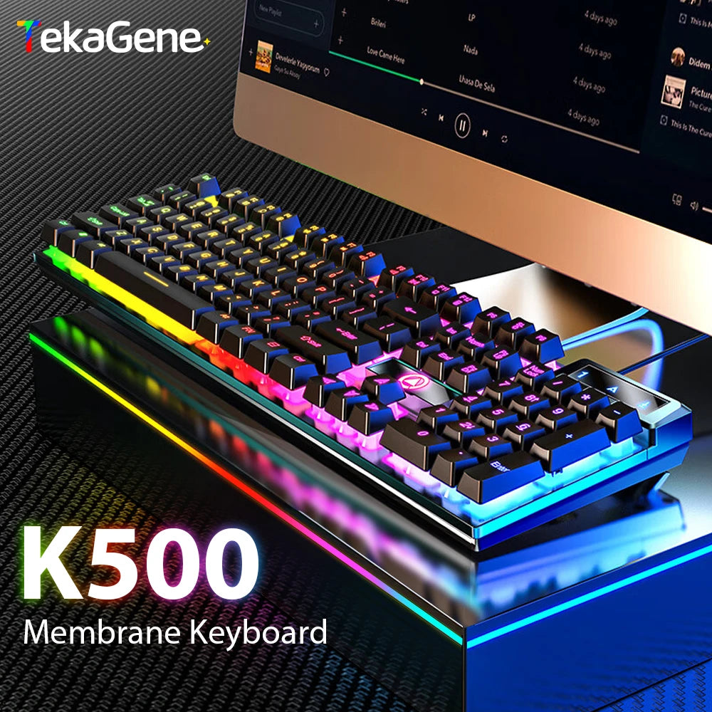 K500 Wired Keyboard Office Gaming Keyboard for Windows and IOS Computer Laptop 104 Keys Mechanical Sensation Membrane Keyboards