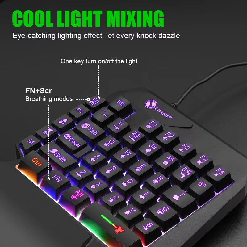 Gaming Keyboard Single Hand Mini Usb Ultra-Slim Wired 35Keys One Handedly Backlight Keyboard for Laptop Desktop PC Smartphone