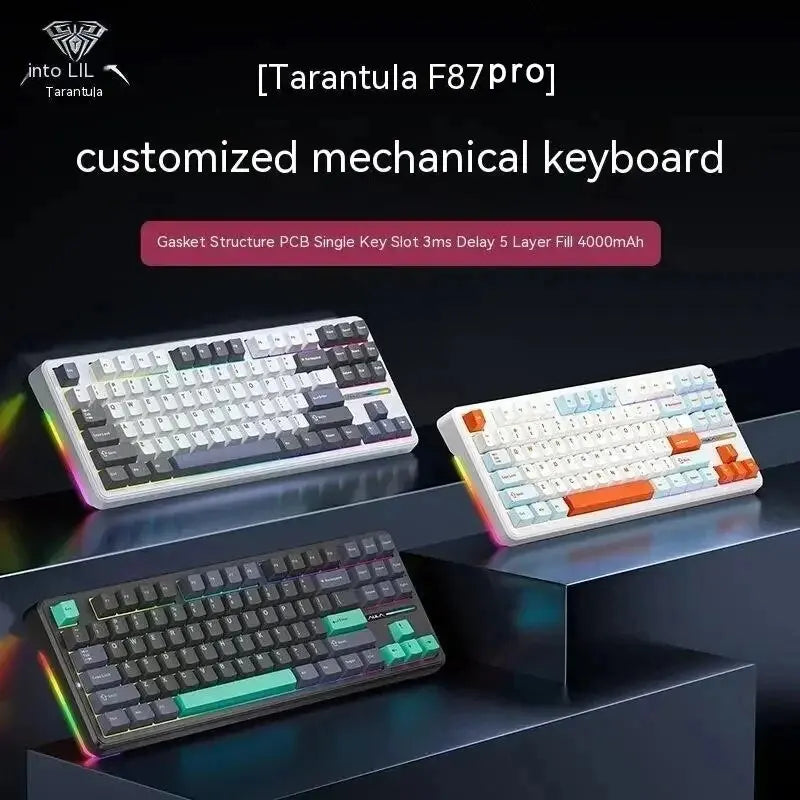 F87 Pro Mechanical Keyboard 2.4G/Usb/Bluetooth Tri Mode Wireless 87 Key Rgb Pbt Gasket 5 Layer Silencing Full Key No Impact