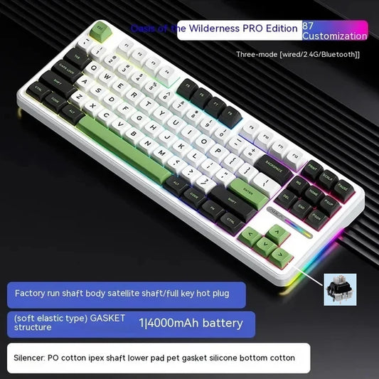 F87 Pro Mechanical Keyboard 2.4G/Usb/Bluetooth Tri Mode Wireless 87 Key Rgb Pbt Gasket 5 Layer Silencing Full Key No Impact