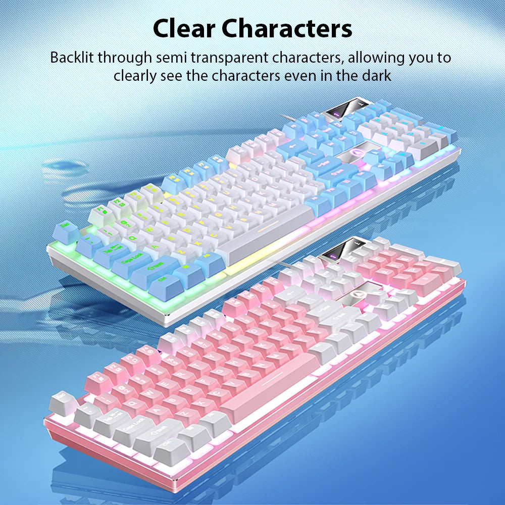 K500 Wired Keyboard Office Gaming Keyboard for Windows and IOS Computer Laptop 104 Keys Mechanical Sensation Membrane Keyboards