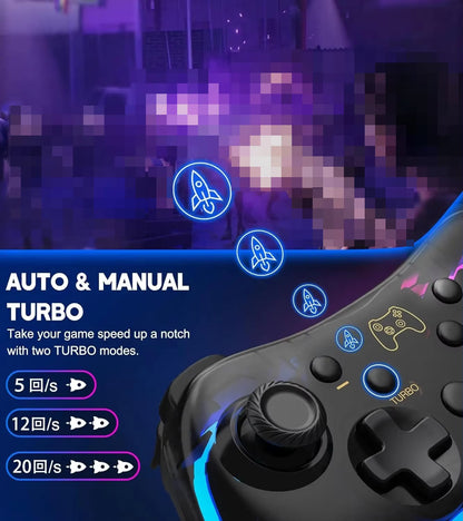 Controller with RGB Breathing LED, Switch Controllers Remote Supports Multi-Platform&App with Turbo, Wake-Up Function